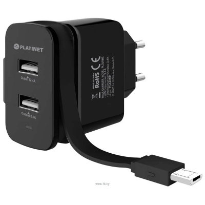 Platinet 2xUSB + Rolling Cable microUSB