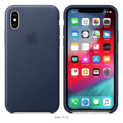 Apple Leather Case dlya iPhone XS (sinie sumerki)