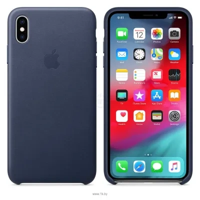 Apple Leather Case dlya iPhone XS Max Midnight Blue