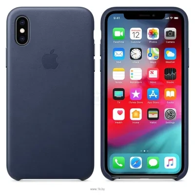 Apple Leather Case dlya iPhone XS Midnight Blue