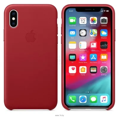 Apple Leather Case dlya iPhone XS Red