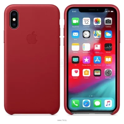 Apple Leather Case dlya iPhone XS Red