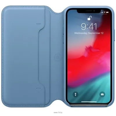 Apple Leather Folio dlya iPhone XS Cape Cod Blue