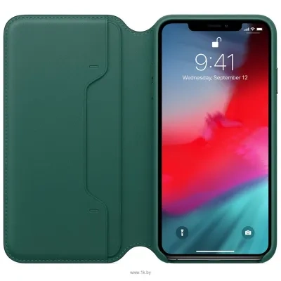 Apple Leather Folio dlya iPhone XS Max Forest Green