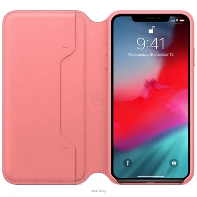 Apple Leather Folio dlya iPhone XS Max Peony Pink