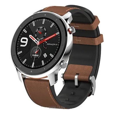 Amazfit GTR 47mm aluminium case, leather strap