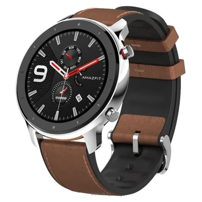 Amazfit GTR 47mm stainless steel case, leather strap