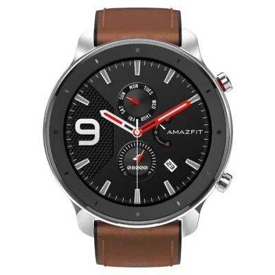 Amazfit GTR 47mm stainless steel case, leather strap